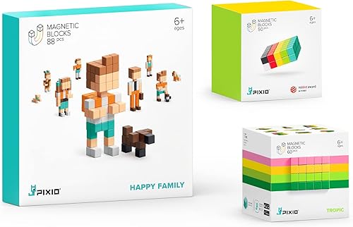 PIXIO Paquete de bloques de construcción magnéticos para niños y adultos, bloques magnéticos, juguetes de construcción, cubos magnéticos, juegos de