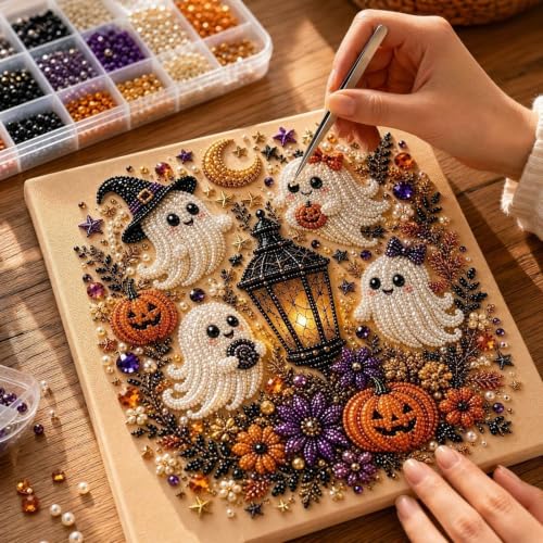 KSKBLZDJD Halloween Diamond Art Kits for Adults DIY Pearl Beads Painting Wall Decor Cute Art Craft Kit for Beginner Fall Home Decore Gift Stress Relief - image 5
