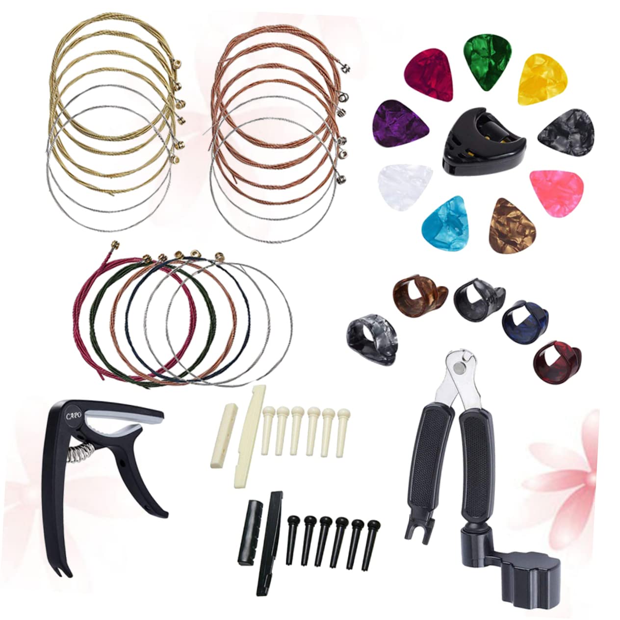 VICASKY 3stücke Gitarren Zubehör Set Wechselwerkzeug Für Gitarrensaiten Mit Saitenwickler Plektrum Und Steg- Sattelkit Praktische Tragbare Und Langlebige Gitarrenwerkzeuge Für Musiker