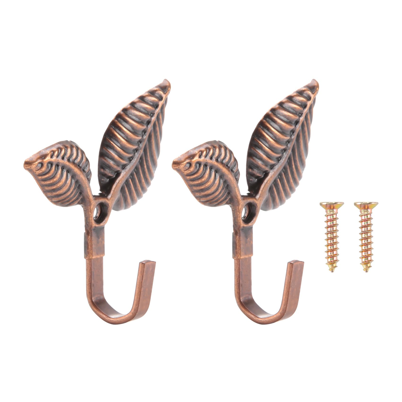 detee 2 x Iron Leaf Shaped Curtain Tie backs Holders Wall Hooks Home Decor, Red Bronze