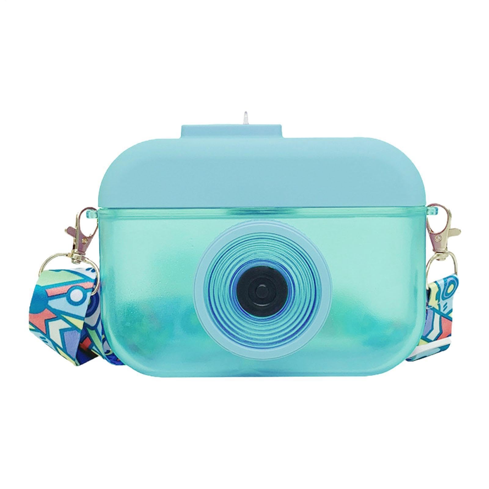 Kreativer Wasserbecher für Kinder 400ml Süße Kamera-Wasserflaschen für | Easy Carry Transparenter BPA-freier Becher mit Schultergurten und Strohhalmen für Kinder und Erwachsene