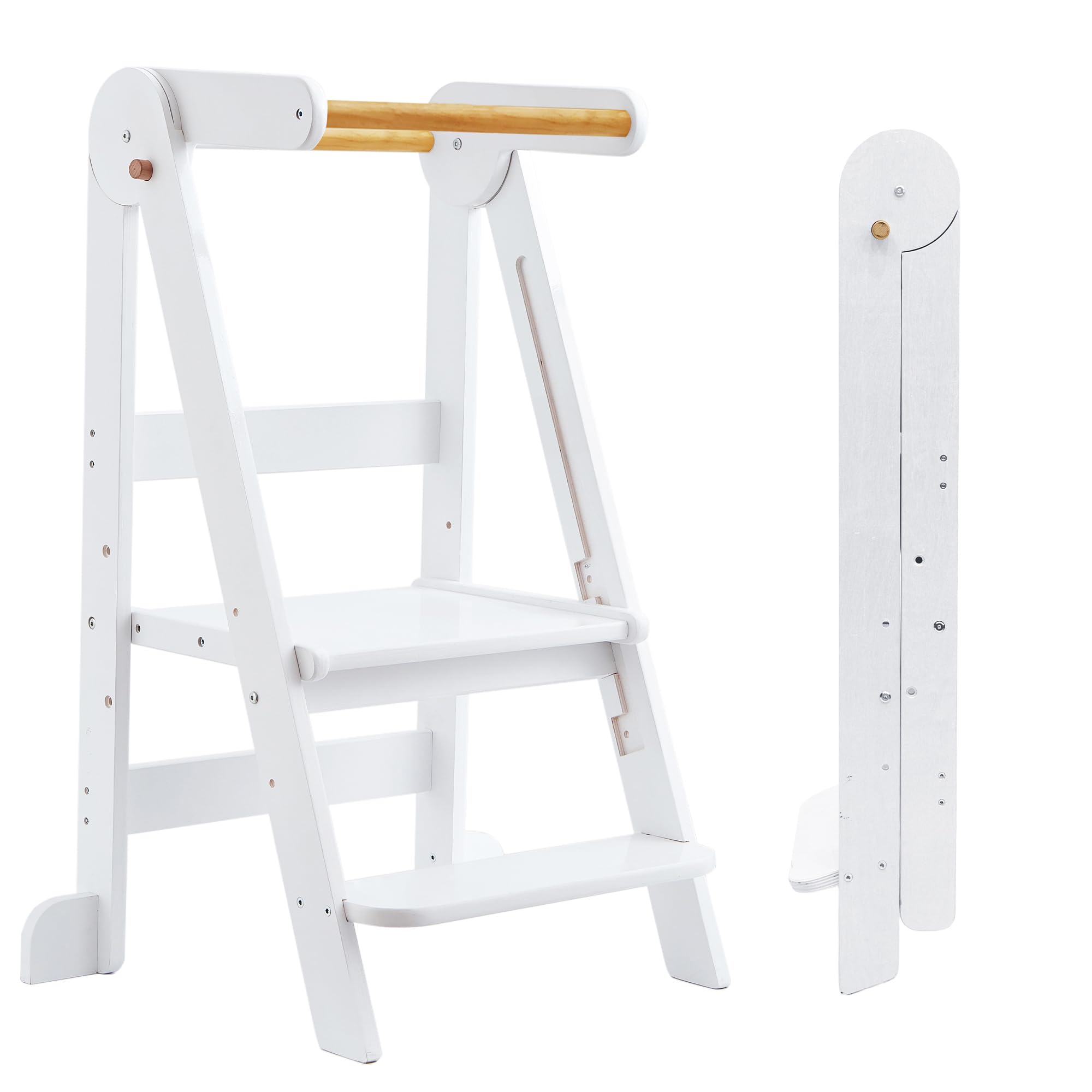 TDKDHoming Foldable Toddler Tower Preassembled Kitchen Stool, Folding Tower for Learning with 3 Adjustable Heights Montessori Toddler Standing Tower