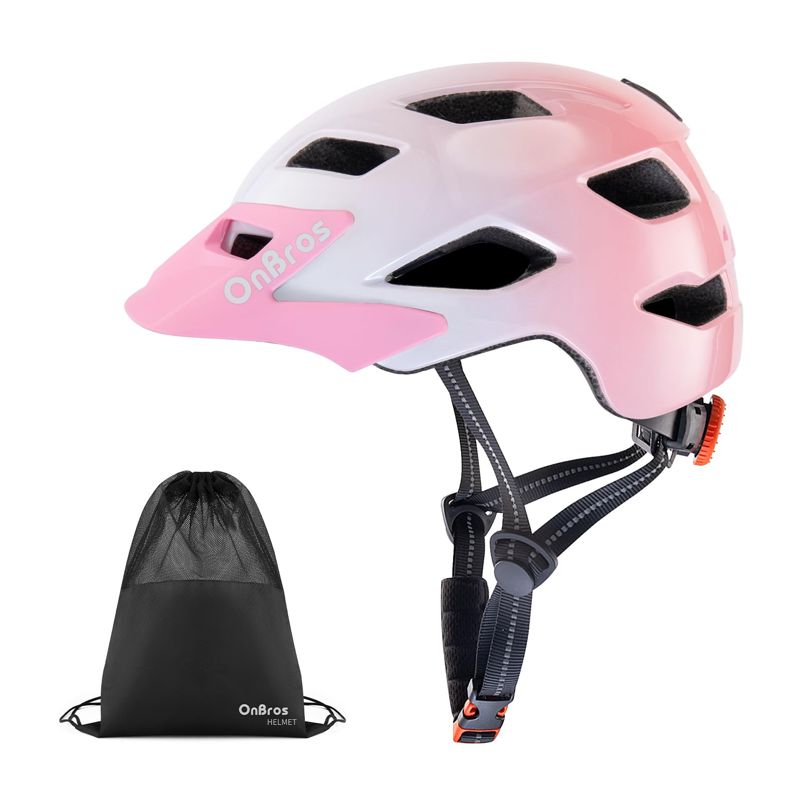 Kids Bike Helmet, OnBros Kid Helmets For Ages 5-8-11-14 Years Boys and Girls, Bicycle Helmets Kids With Visor Adjustable, Bicycle Scooter Skating Cycle Helmet (Pink gradient) — image 1