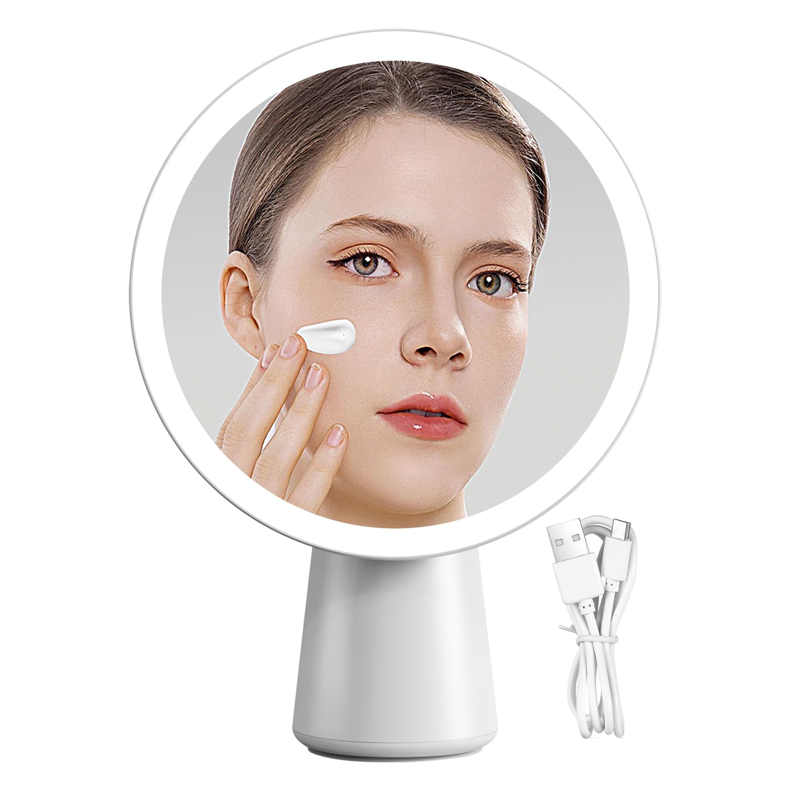 Espejo de maquillaje con luces – Espejo de baño con luces | Espejo táctil recargable 19 cm 3 modos ajustables para cuarto de baño, tocador, salón, oficina, dormitorio