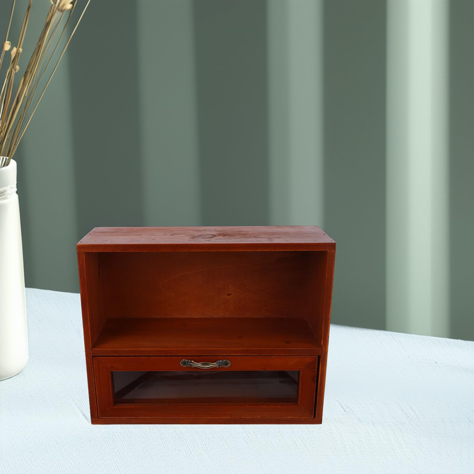 SHINEOFI Freistehende Holz Aufbewahrungsbox Vintage mit Schublade Kosmetik und Teebecher Organizer für Küche und Badezimmer Retro Aufbewahrungskorb mit Regal