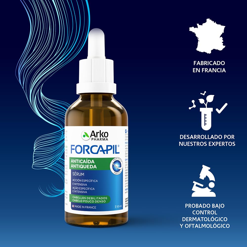 Arkopharma Forcapil Anti-wypadanie serum, intensywne leczenie wzmacniające włosy, pomaga zmniejszyć wypadanie i stymuluje wzrost, zwiększa gęstość i wytrzymałość, testowane klinicznie