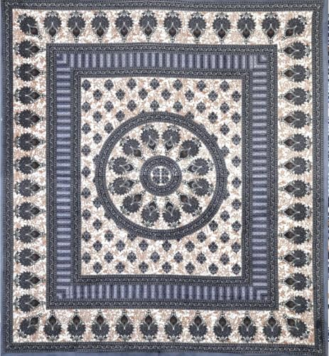 Image of Cotton Bedsheet with 2 Pillow Covers, Blue and Beige Paisley Print, Double Bed, Traditional Rajasthani Design, 235x215 cm, 3 Piece Set