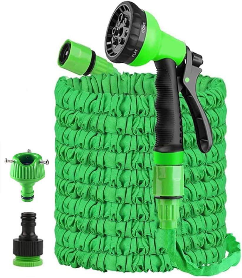 Manguera de jardin extensible 15 metros con pistola de riego 8 modos, Manguera extensible con conectores Universales Manguera jardin Pistola