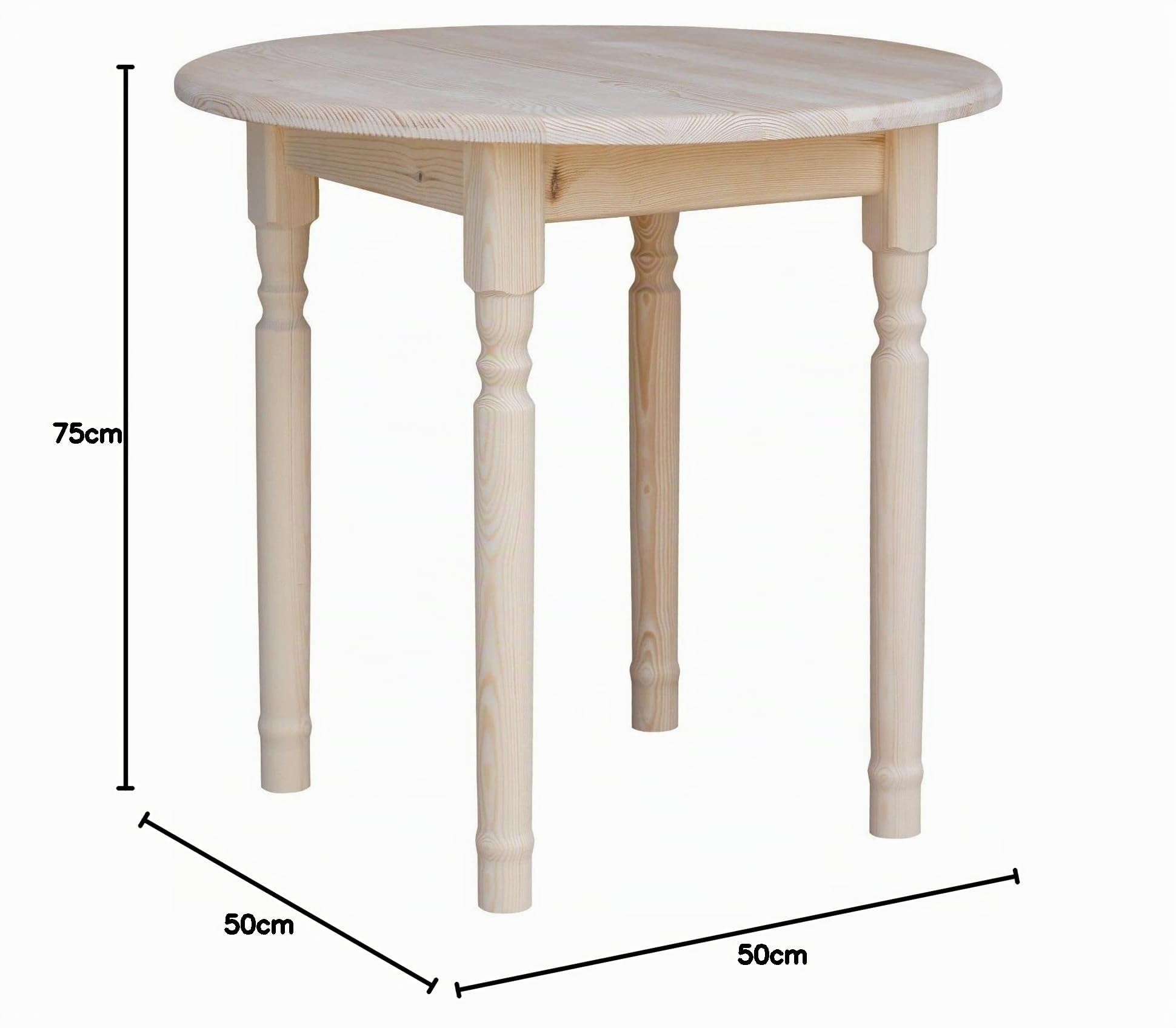 Mesa de Comedor Redonda Pequeña Camilla de Pino sin Tratar (70 cm)
