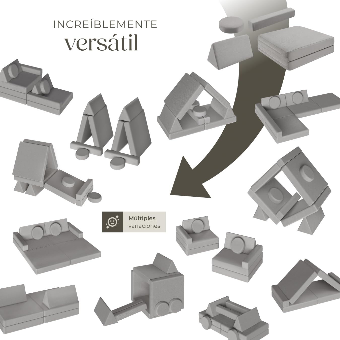 tectake® sofá Modular, 8 Piezas, apilable, Sillon Infantil con Fundas Desmontables, sofá Cama Plegable, Acolchado Grueso, Cama Infantil Plegable, sillón Cama - 120 cm Gris