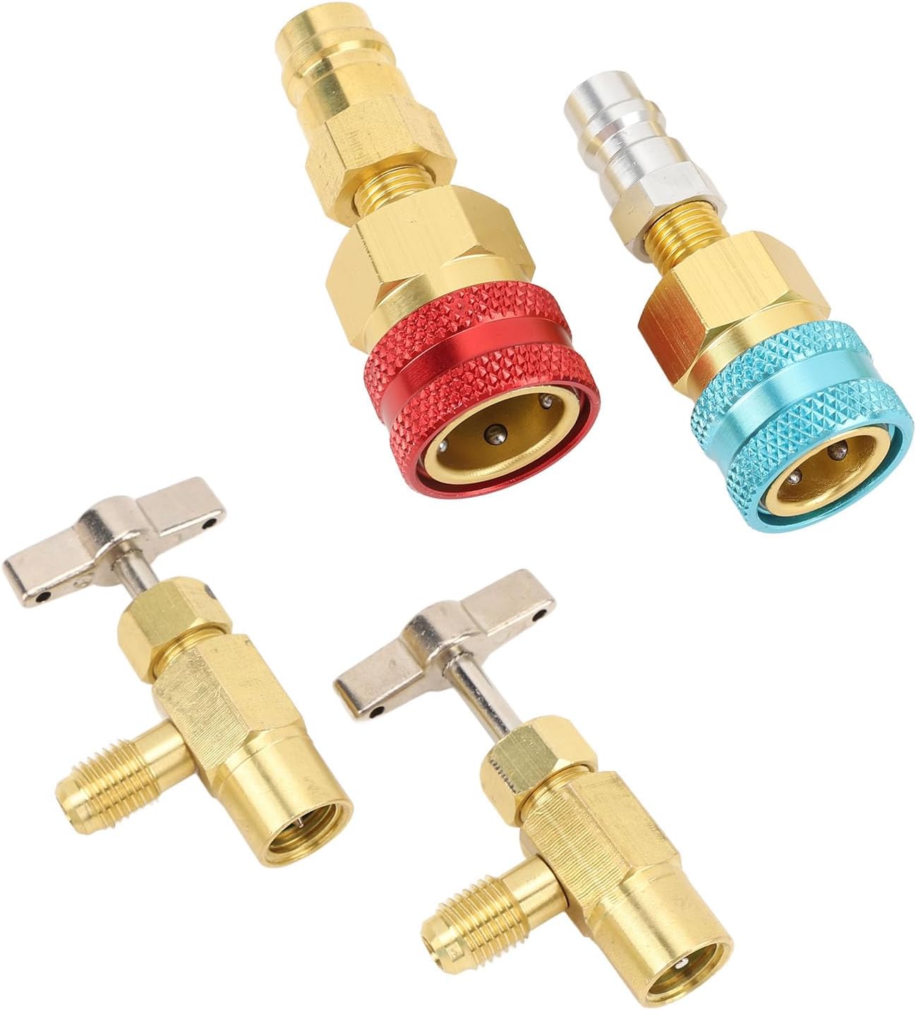 R1234YF Quick Couplers Kit, Self Sealing Can Tap Low Pressure Adapter, R1234yf to R134a Conversion Kit for Car Air Conditioner AC Charging, Brass Material with 8PCS Quick Connecto