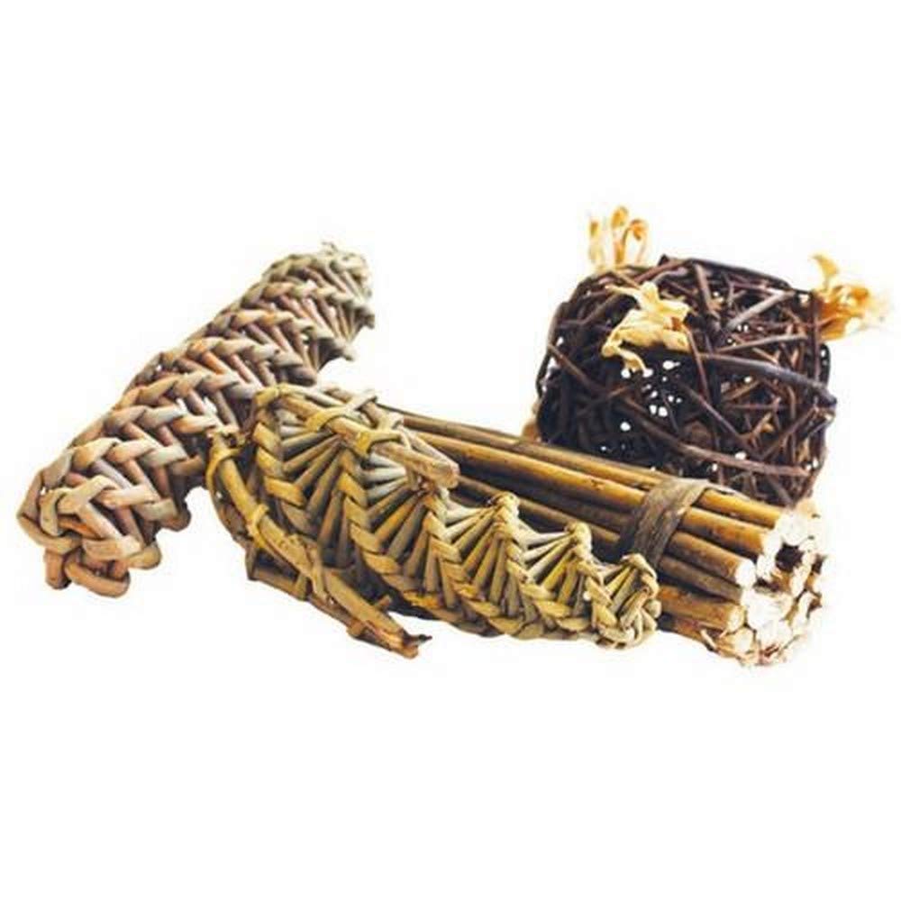 Happy Pet Willow Pet Toys for Small Animals Eco Friendly Gnawing Nibbling Healthy Non Toxic Treat Chews for Guinea Pigs Rabbits Hamsters Pack of 4