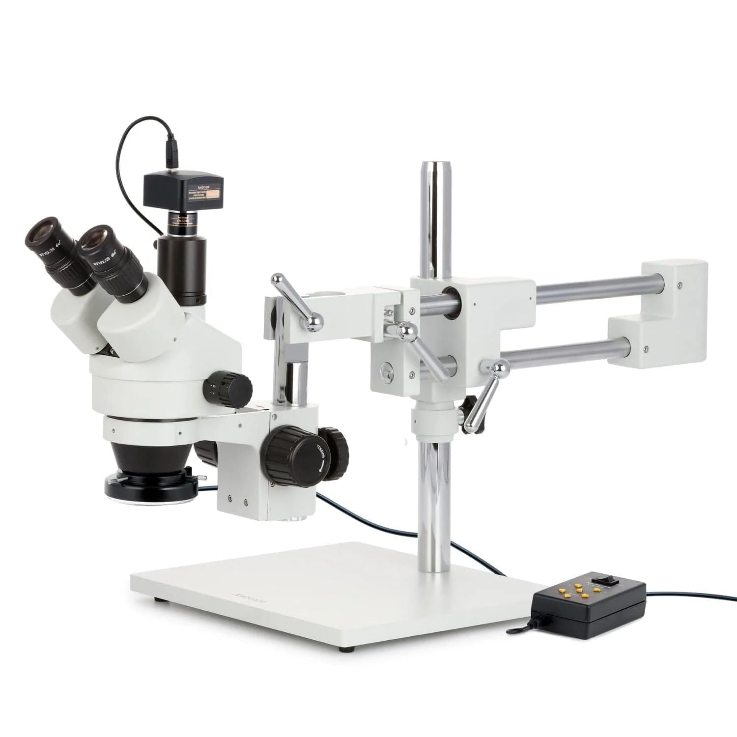 AmScope - Microscopio stereoscopico trinoculare, ingrandimento 3,5X-180X, luce ad anello a 4 zone con 144 LED, fotocamera da 10 MP