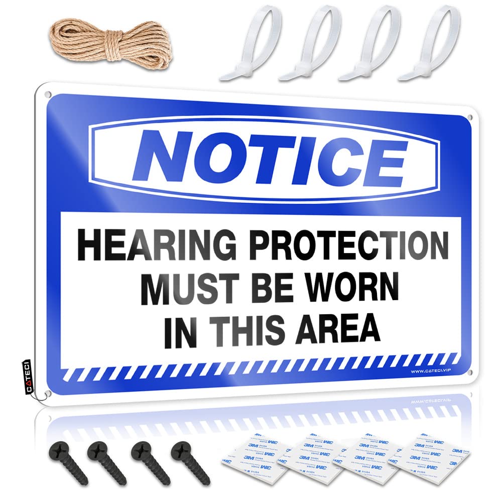 STWNVOITV Funny Signs For Bedroom Notice Hearing Protection Must Be Worn In This Area Tin Sign Tinsign Decor Funny Metal Signs Decor(30X40CM)