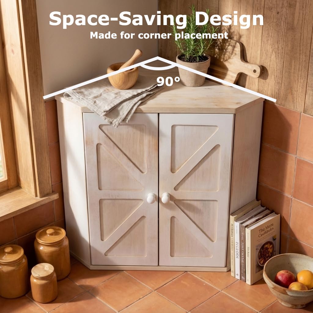 GIANTEX Panera de Madera de Esquina, 31x31x41cm, 2 Puertas