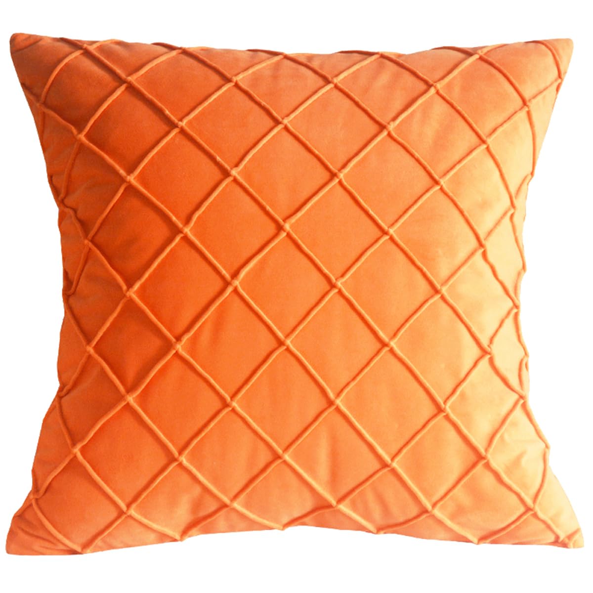 Lutanky Velvet Cushion Cover Soft Throw Pillow Cases Checked Design Decorative Square Pillow Cover for Sofa Bed 18x18inch 45x45cm(orange, 1 Piece)