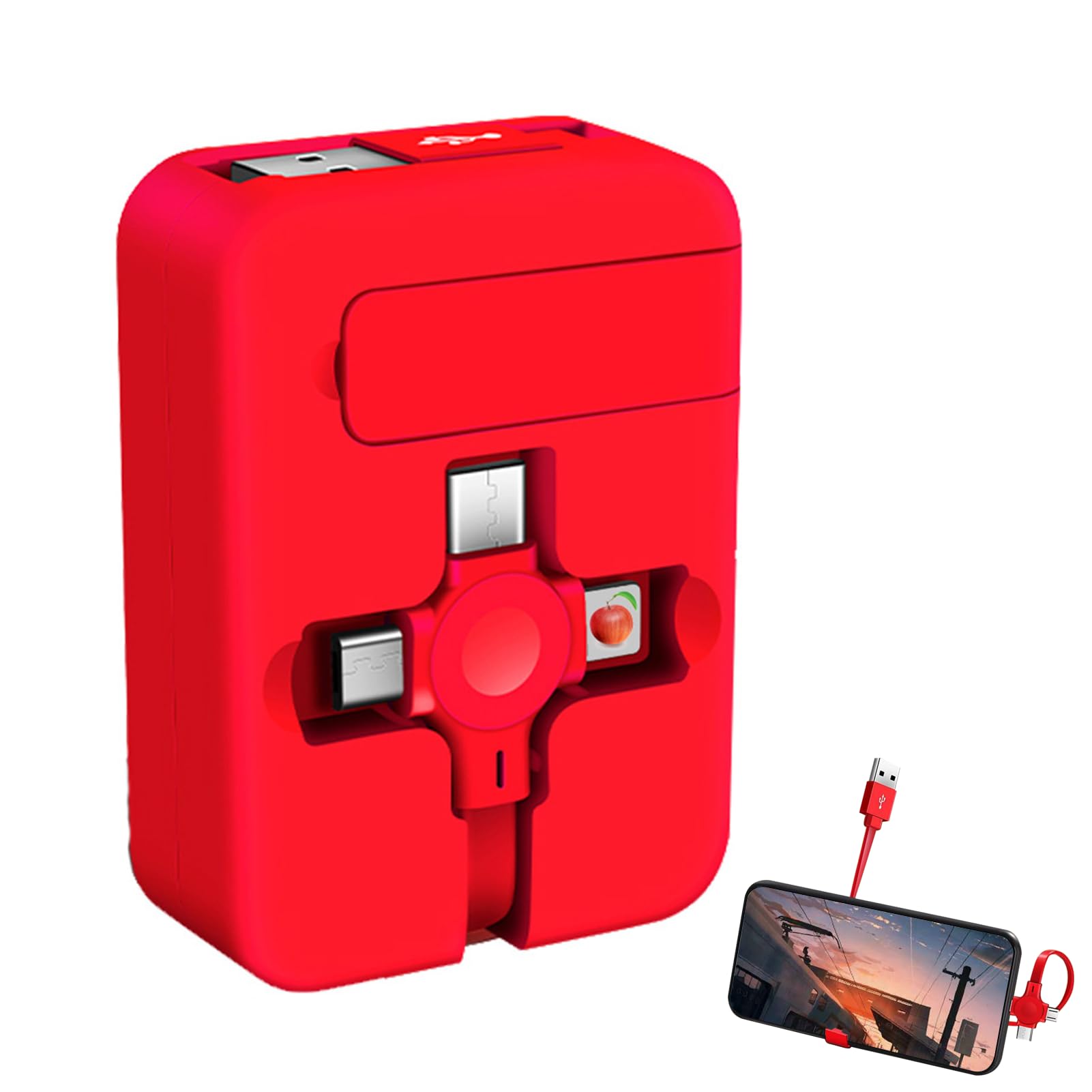 4 In 1 Multi Charger Cable - Fast Charging, Data Line, Storage Box, Compatible with Lightning/Type C/USB, PAD Phone