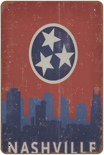 Letrero de metal de hojalata – Nashville Tennessee Star City State Flag Travel Poster Style Novedad Retro Vintage Auto Placa Placa Placa de Estaño