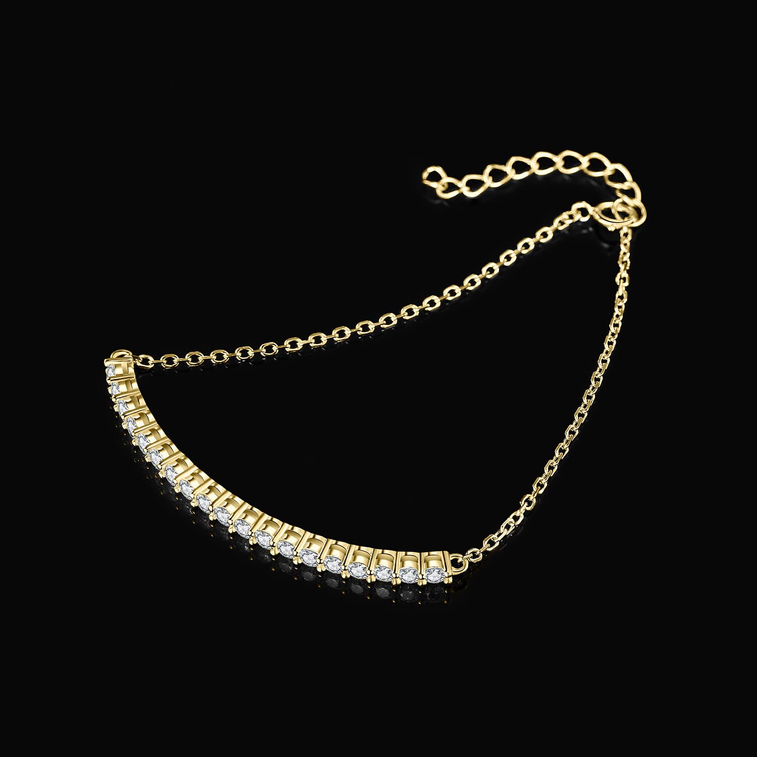 JewelryPalace Ajustable Pulsera Mujer Plata de Ley 925, Pulseras Boda Niña 1.1ct Moissanita Creado Corte Redondo Media Eternidad, Brazalete Mujer Piedras Preciosas Plata/Oro/Oro Rosa, Joyeria Mujeres