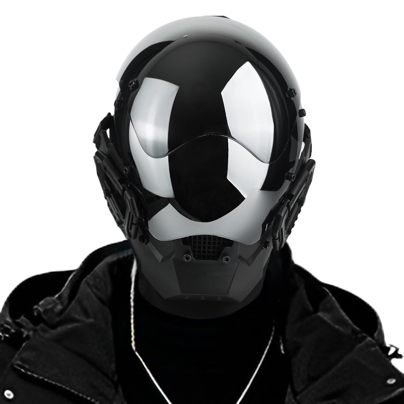 Marikito Punk Helmet Mask for Men, Futuristic Techwear Punk Cosplay (Silver Plated) โ image 1