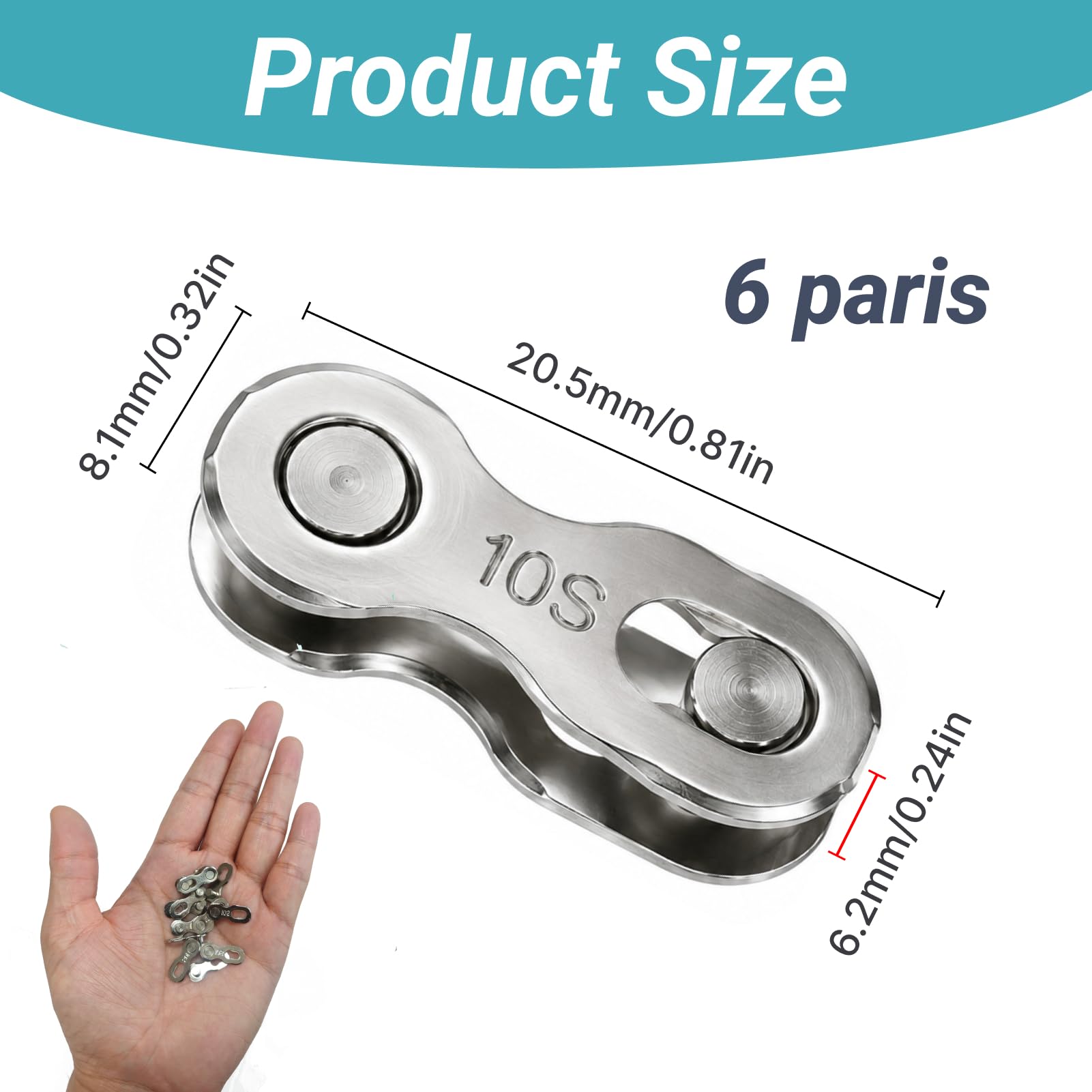 Maglia Rapida Catena Bici 10 Velocità 6 Coppie, Falsa Maglia 10v Compatibile con Shimano SRAM, Chiusura Rapida Catena MTB Strada E-Bike, Connettore Catena Quick Link Acciaio Alta Resistenza