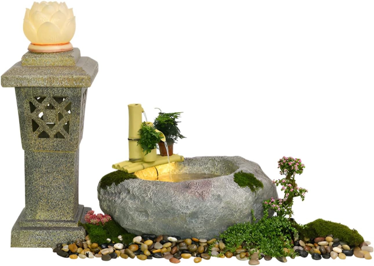 65” Freestanding Fountain Decorations - Automatic Pump Lighthouse Running Water, Natural River Rock Zen Landscape, Ideal for patios, clubhouses and Entry interiors(Lighthouses+Flowing Stone)