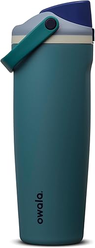Miniatura 27 de Botella de agua Owala FreeSip con aislamiento de acero inoxidable con pico de dos vías, pajita incorporada y asa de cubo, hecha para viajes, escuela