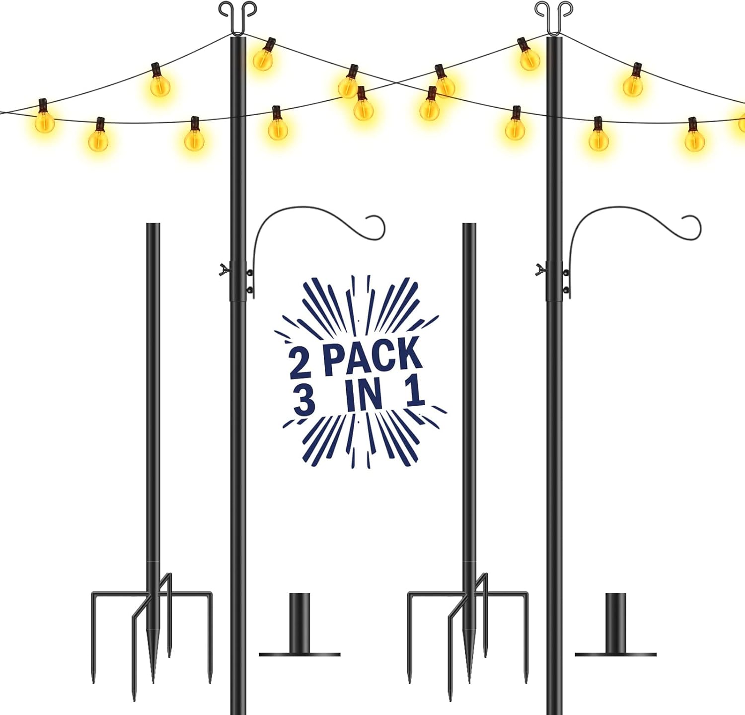 String Light Poles for Outside, 10ft Holiday Decor Light Poles with