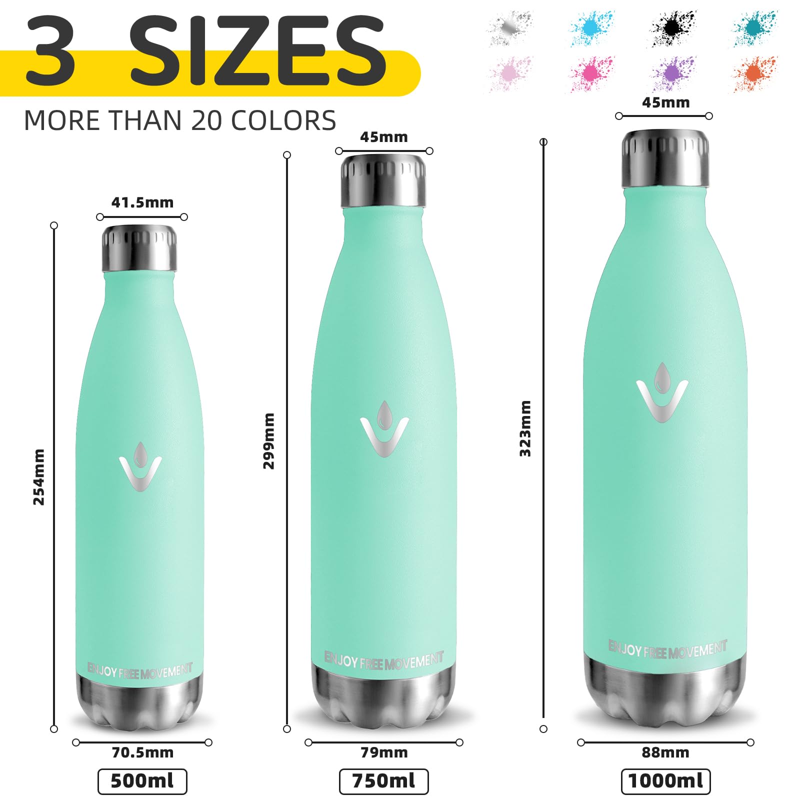 Borraccia- 750 ml- Borraccia Termica, Senza BPA, Borraccia Acciaio Inox, Senza Perdite, Borracce Termiche, Acciaio Inossidabile 18/8, Borraccia Metallo, Facile da Trasportare, per Fitness, Campeggio