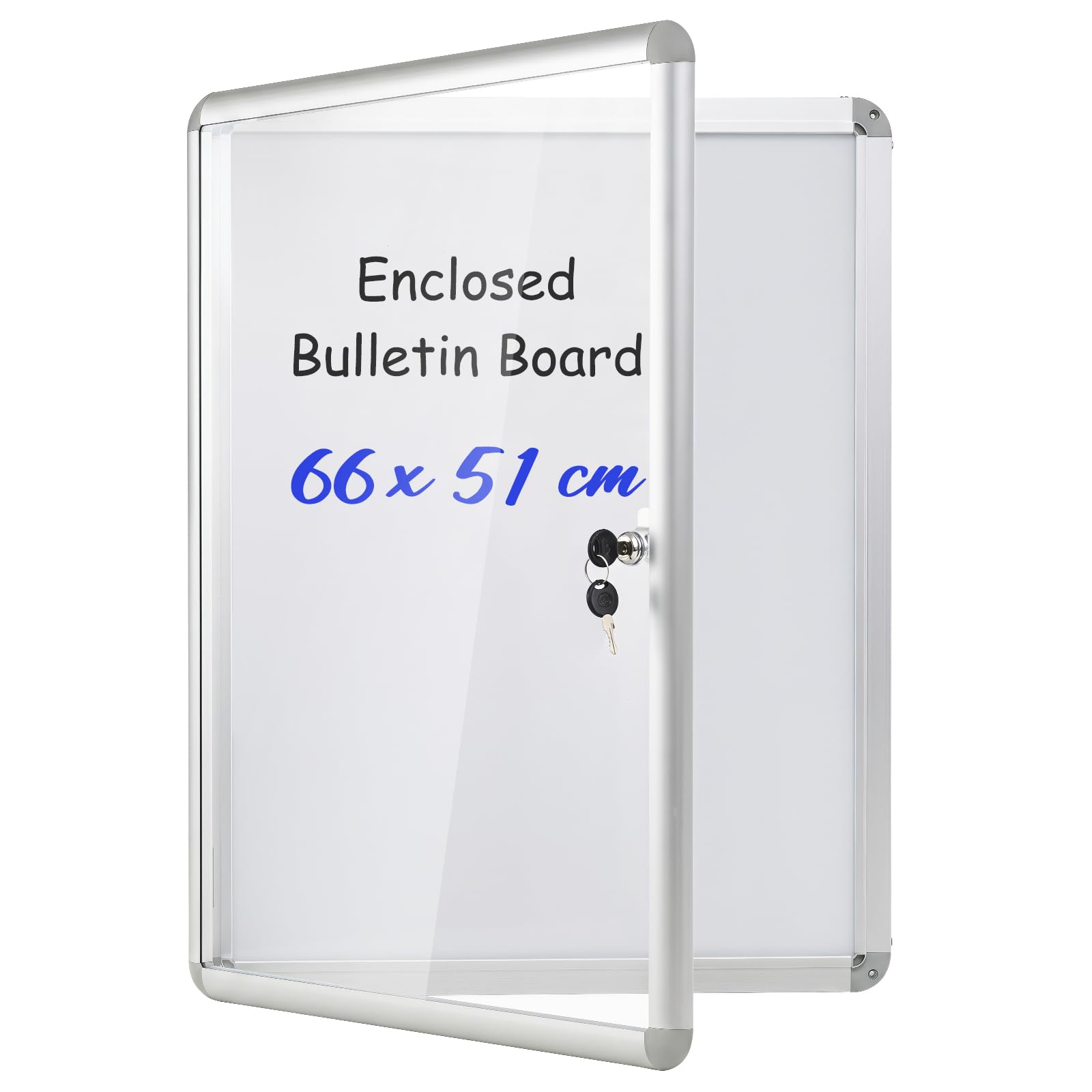 COSTWAY Bacheca Magnetica per Esterno, Bacheca da Parete con Lavagna, Pannello in PET Trasparente, Chiave e Telaio Leggero in Alluminio, per Ufficio, Condominio e Aziendale (Argento,66 x 51 cm)