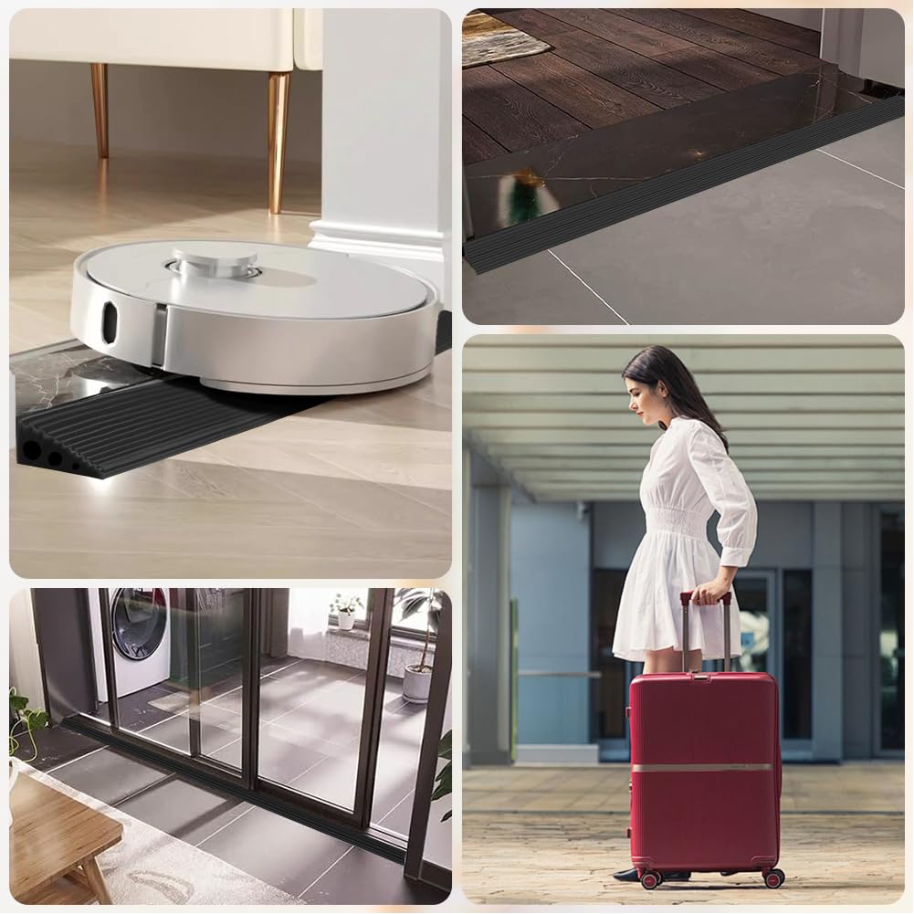 Rampa per soglia, 2,5 x 6,5 x 100 cm, per soglia di transizione autoadesiva, in gomma, per sedia a rotelle, passeggini, deambulatori, aperture delle porte o bagni, nero