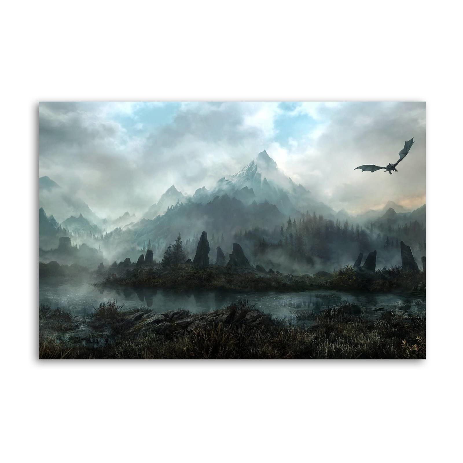 HYE Elder Scroll V Dragon, Mountain Poster Decorative Painting Canvas Wall Art Living Room Posters Bedroom Painting 12x18inch(30x45cm)