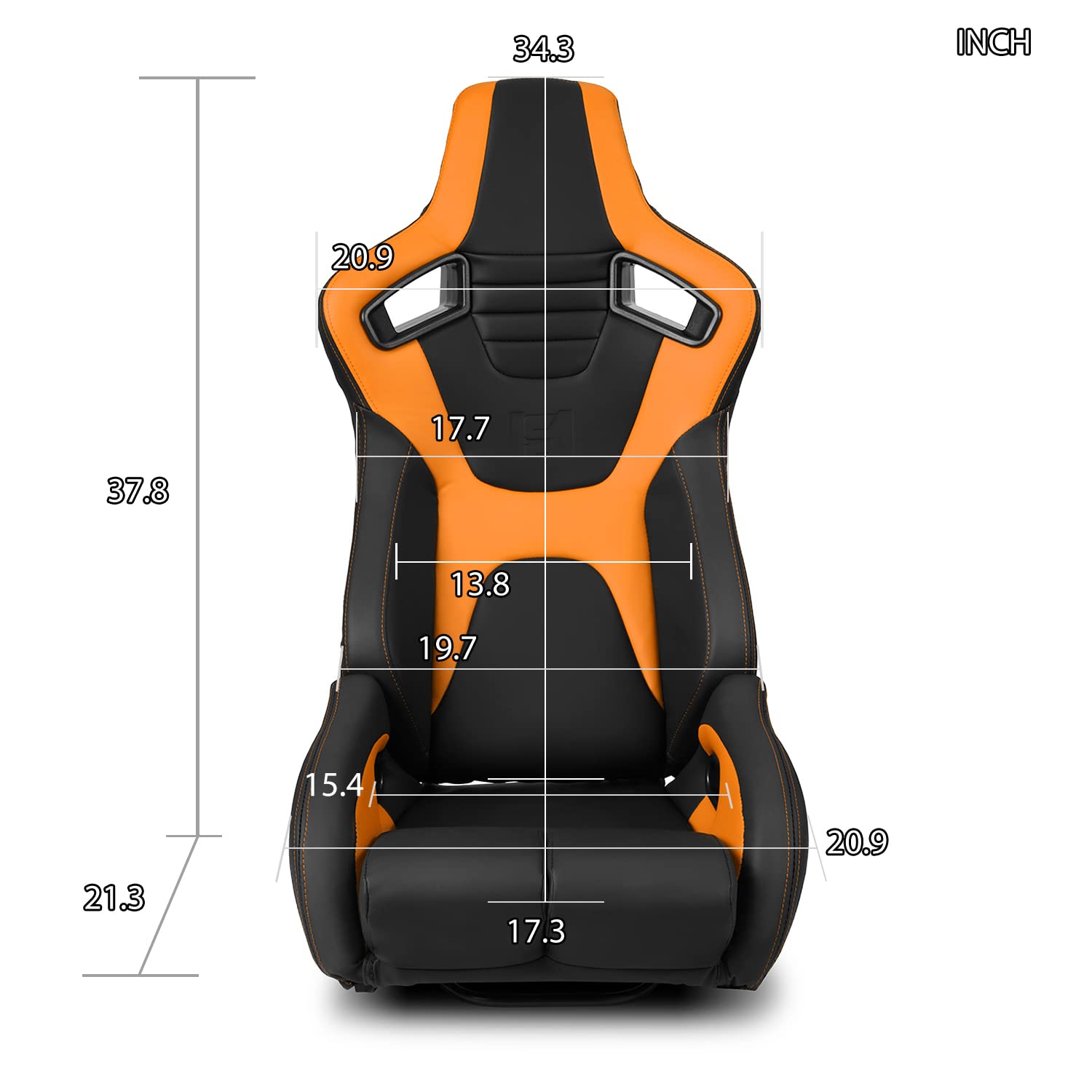 ModifyStreet [Venom Series] Black+Orange PVC Reclinable Sport Racing Seats Pair W/Slider Left/Right