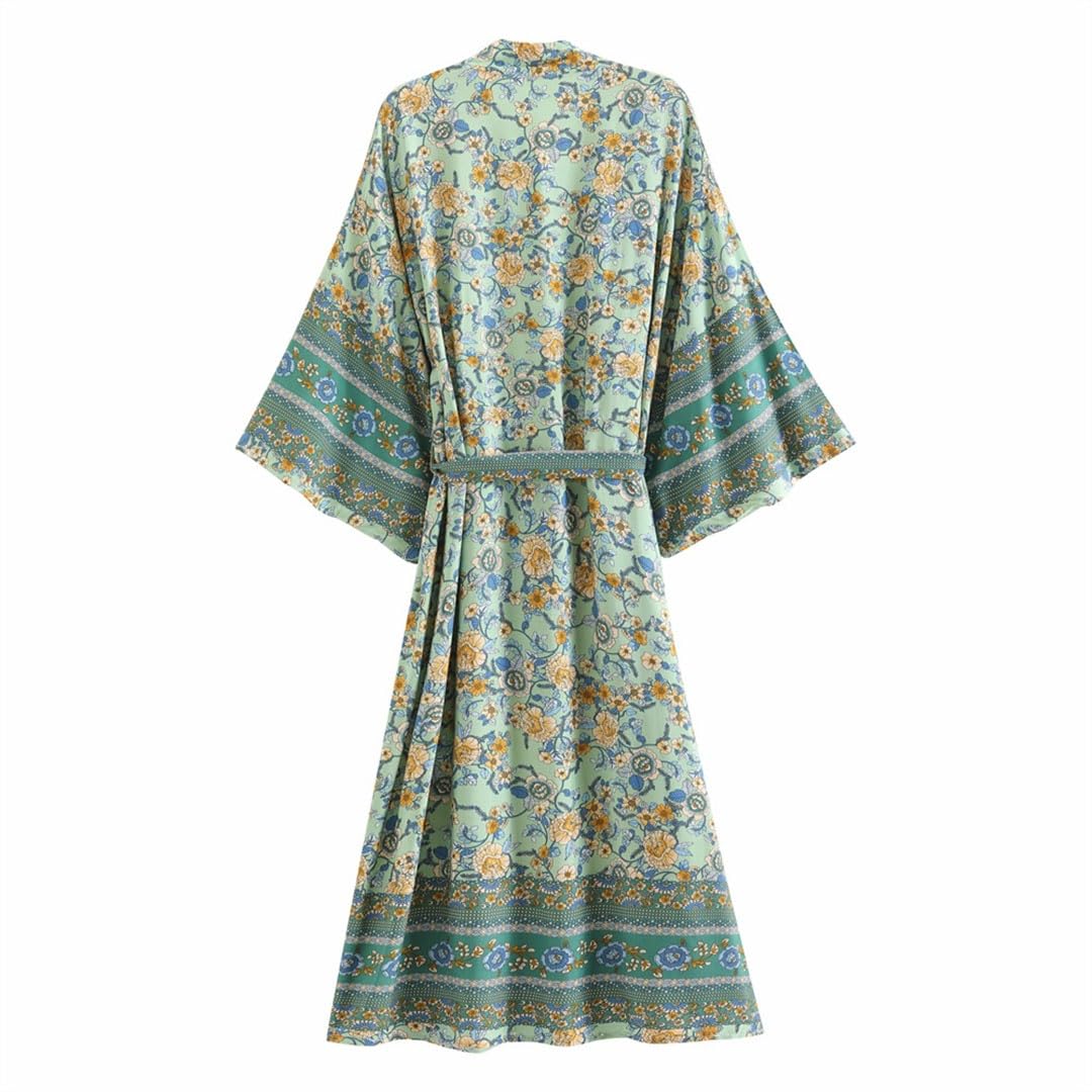 Robe kimono vintage EN8 à imprimé floral bohème pour femme