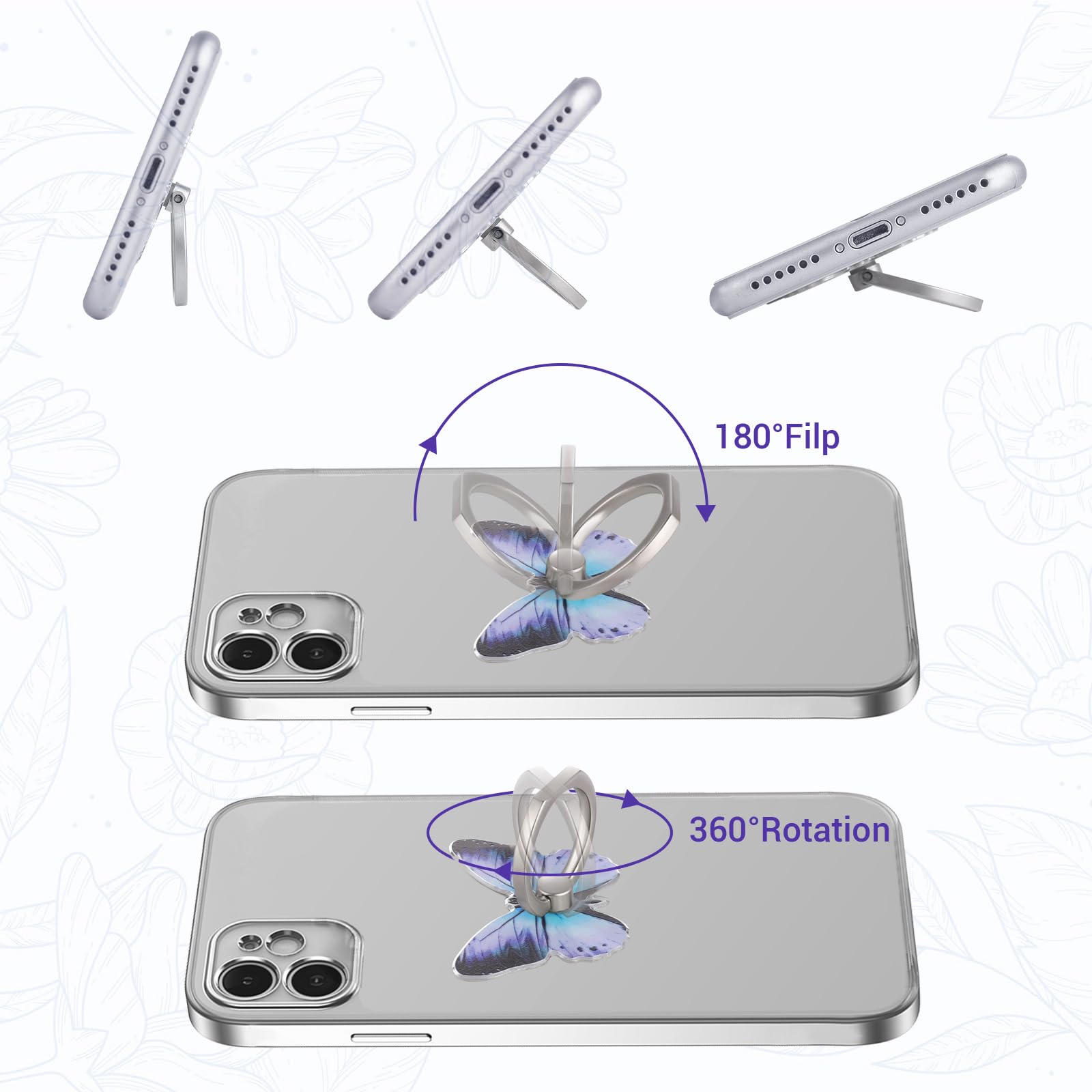 3 Supports Téléphone Papillons SULIUDAJI - Support Magnétique Rotatif 360° - Adhésif Fort - Design Mignon