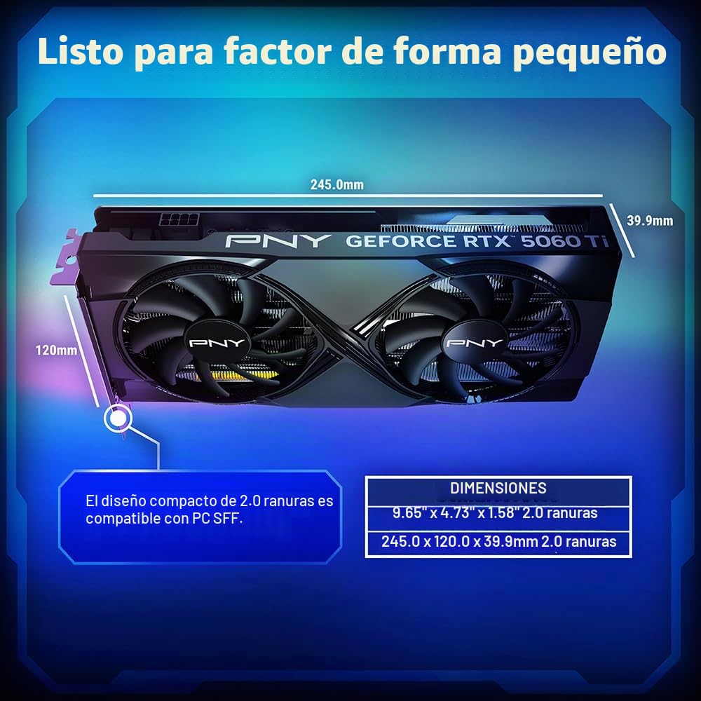 PNY GEFORCE RTX™ 5060 Ti 16GB Overclockeado Doble Ventilador DLSS 4