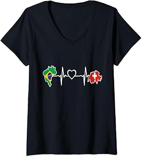 Womens Switzerland Brazil Flag Swiss Brazilian Heartbeat V-Neck T-Shirt
