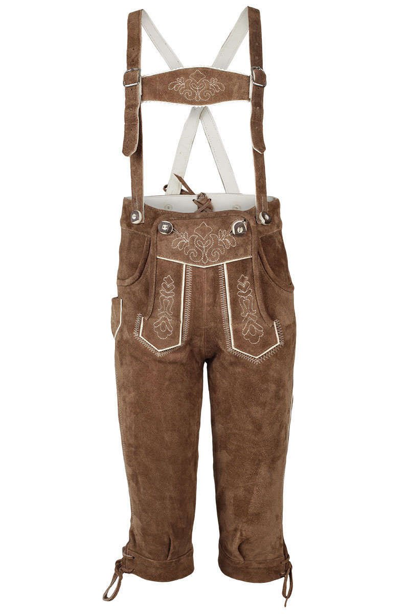 Isar-Trachten Jungen Kniebundlederhose für Kinder braun Bestickt, Kamel (braun), 134