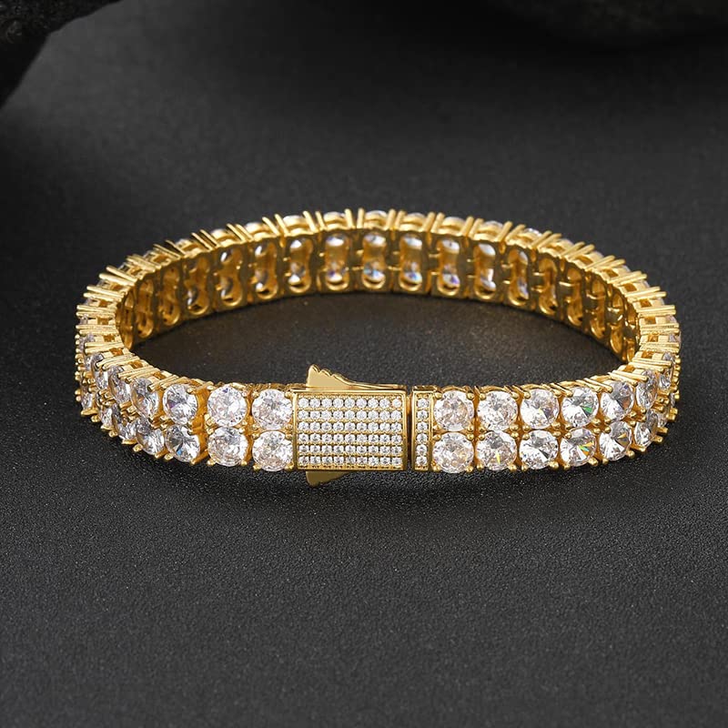14K Gold Double-Row Moissanite Bracelet for Women, Round Cut Moissanite Bracelet, Luxury Jewelry Gift for Women3
