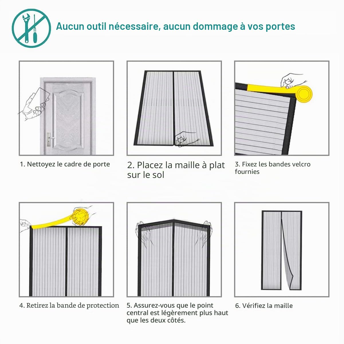 Magnétique Moustiquaire pour Porte, 190x210 cm Rideau de Porte Antimoustique, Noir Moustiquaire Mailles ultra fines pour Couloirs, Portes, Patio, Fermeture Automatique