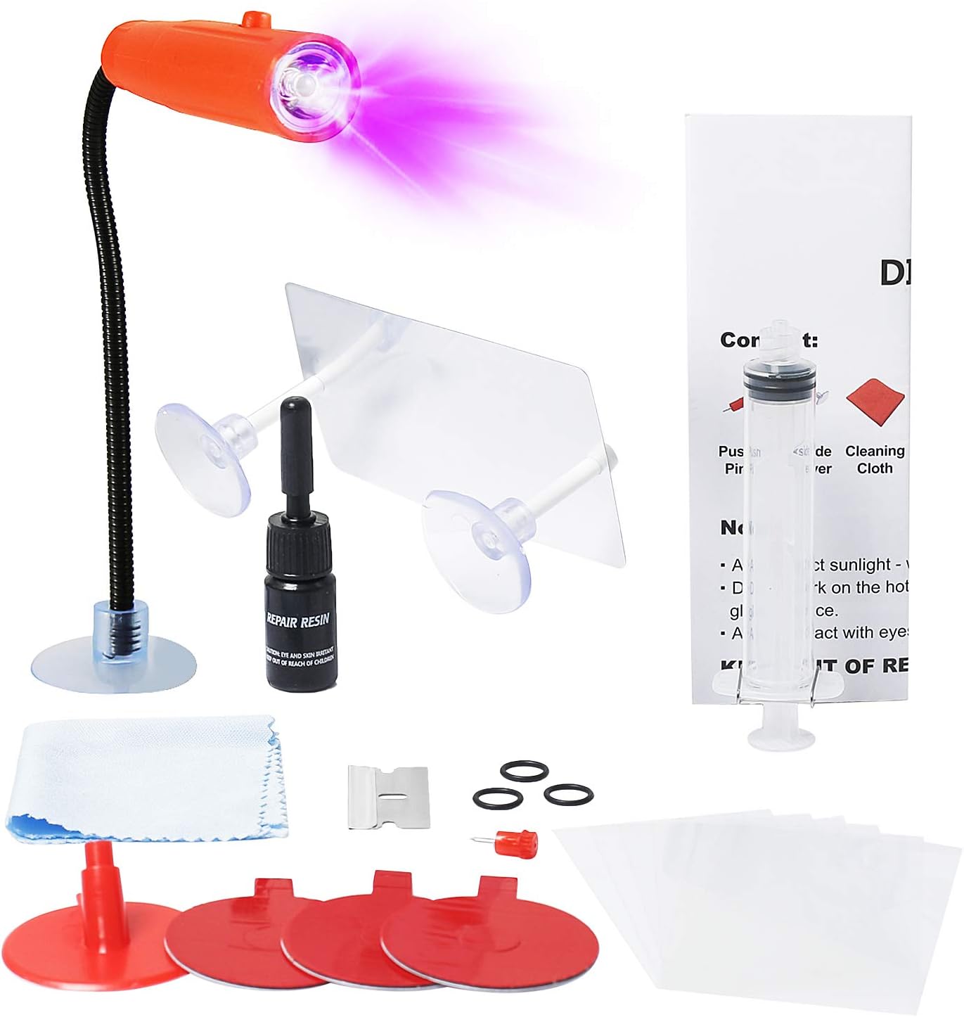 2022 Newest DIY Windshield Repair Kit, Fast Repair, Car Glass Repair Tool Set for Half-Moon Cracks and The Combination Cracks, with UV Curing Light