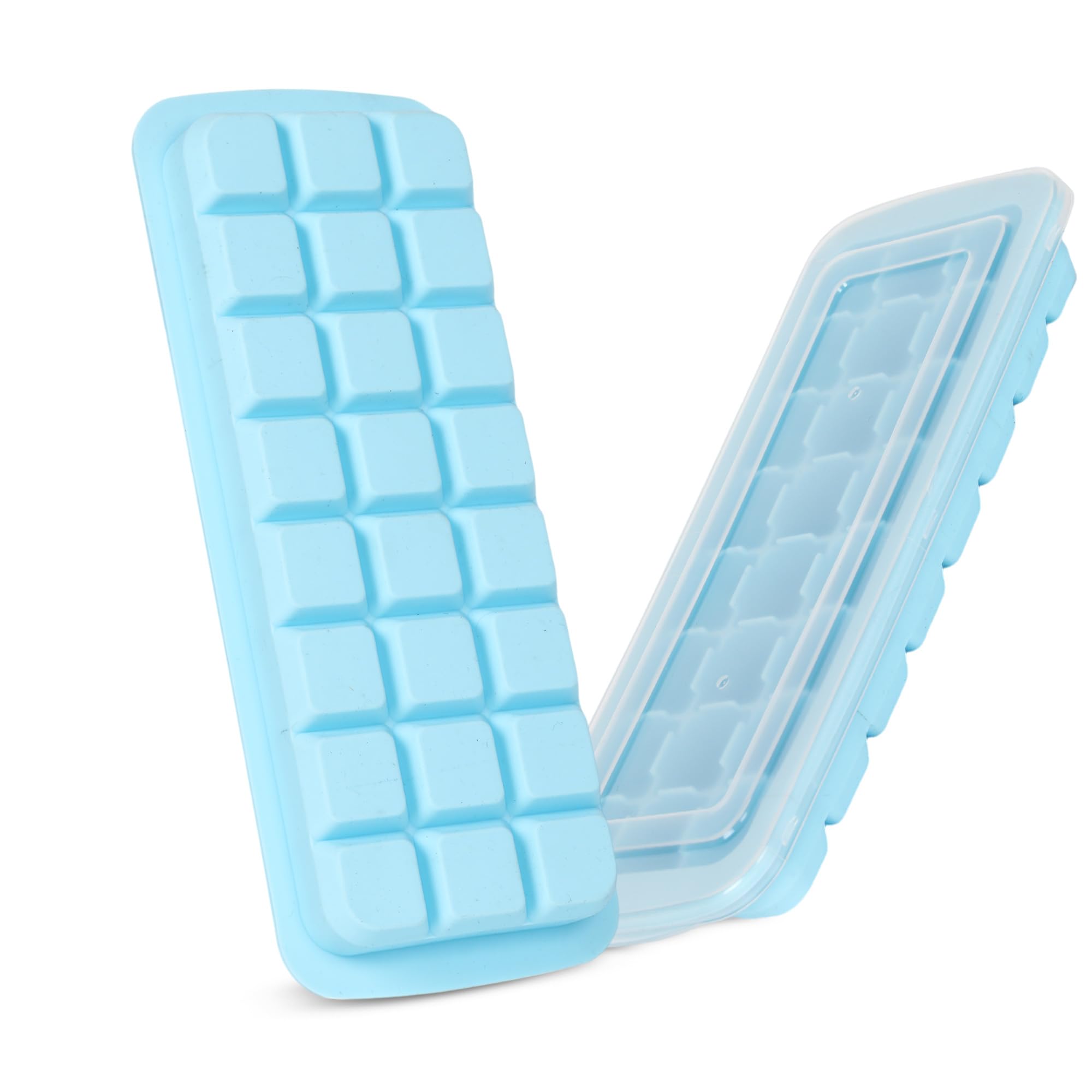 DOCOSS -Big Premium Silicon Ice Cube Maker Trays for Freezer,Food Grade Silicone Ice Cube Tray Box Mould with Lids, Perfect Fridge Thin Ice Tray (Blue)(1 pc)