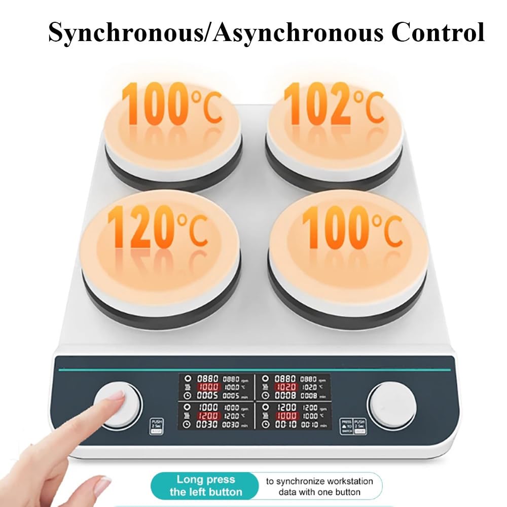 Agitatore Magnetico Con Piastra Riscaldante,Rivestimento Ceramico Da 5,3 * 5,3",Display Digitale,Capacità 2l*4,Max 310°C,Velocità Di Agitazione 50-1500 Giri/Min,Agitatore Magnetico
