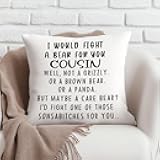 Funny Cousin Gifts Pillow Covers 18x18, Cousin Gifts for Women Men Birthday, I Would Fight a Bear for You Cousins Throw Pillow Covers for Home Bedroom Living Room Decor
