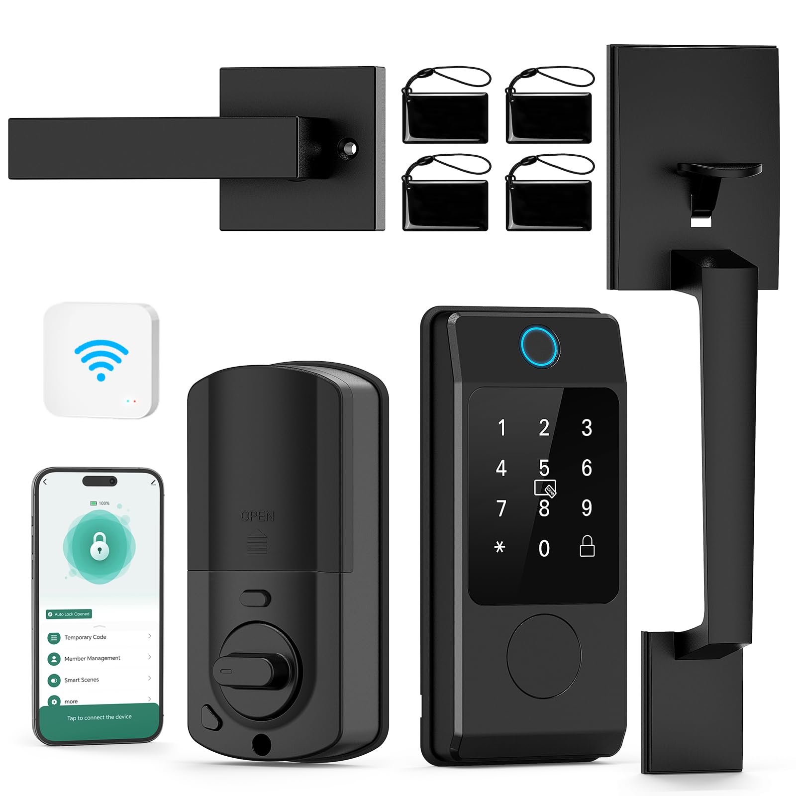 Photo 1 of Miuedo Wi-Fi Smart Deadbolt Lock with Handle Sets, Keyless Entry Door Lock for Front Door, Compatible with Alexa & Google Assistant, Auto Locking-Black