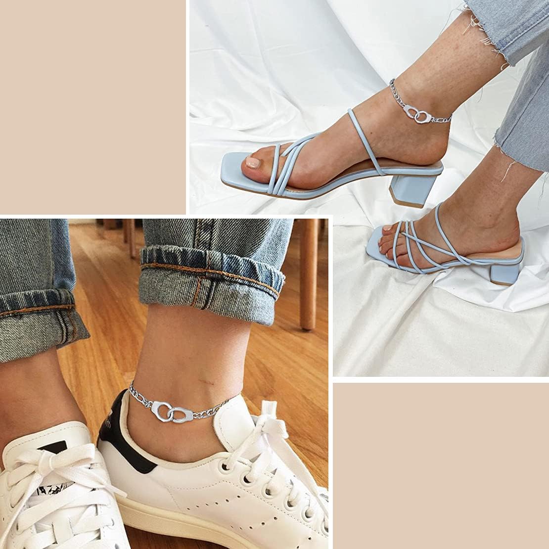 FindChic Handcuff Ankle Bracelets for Women Stainless Steel/18K Gold Plated/Black Infinity Custom Name Ankle Chain Jewelry Gift for Best Friends/Family, with Gift Box - Image 2