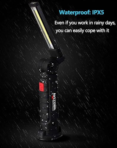 Miniatura 4 de Paquete de 2 luces LED de trabajo, luz de trabajo LED COB con base magnética y gancho para colgar, rotación de 360, 5 modos de linterna LED para