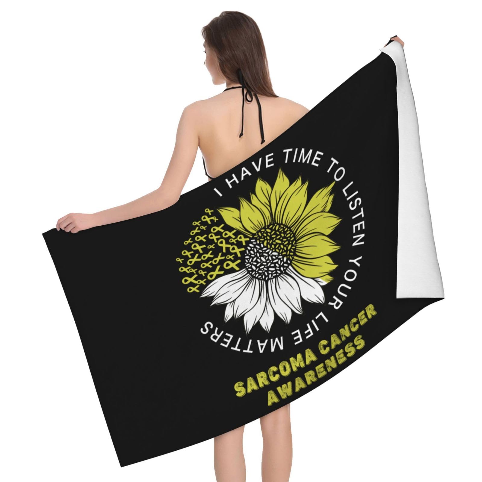 HLBSDM Microfiber I Have Time to Listen Your Life Matters Sarcoma Cancer Awareness Beach Towel Quick Dry Soft Sand Free Beach Towels for Pool Swim Beach Lightweight Thin Towels