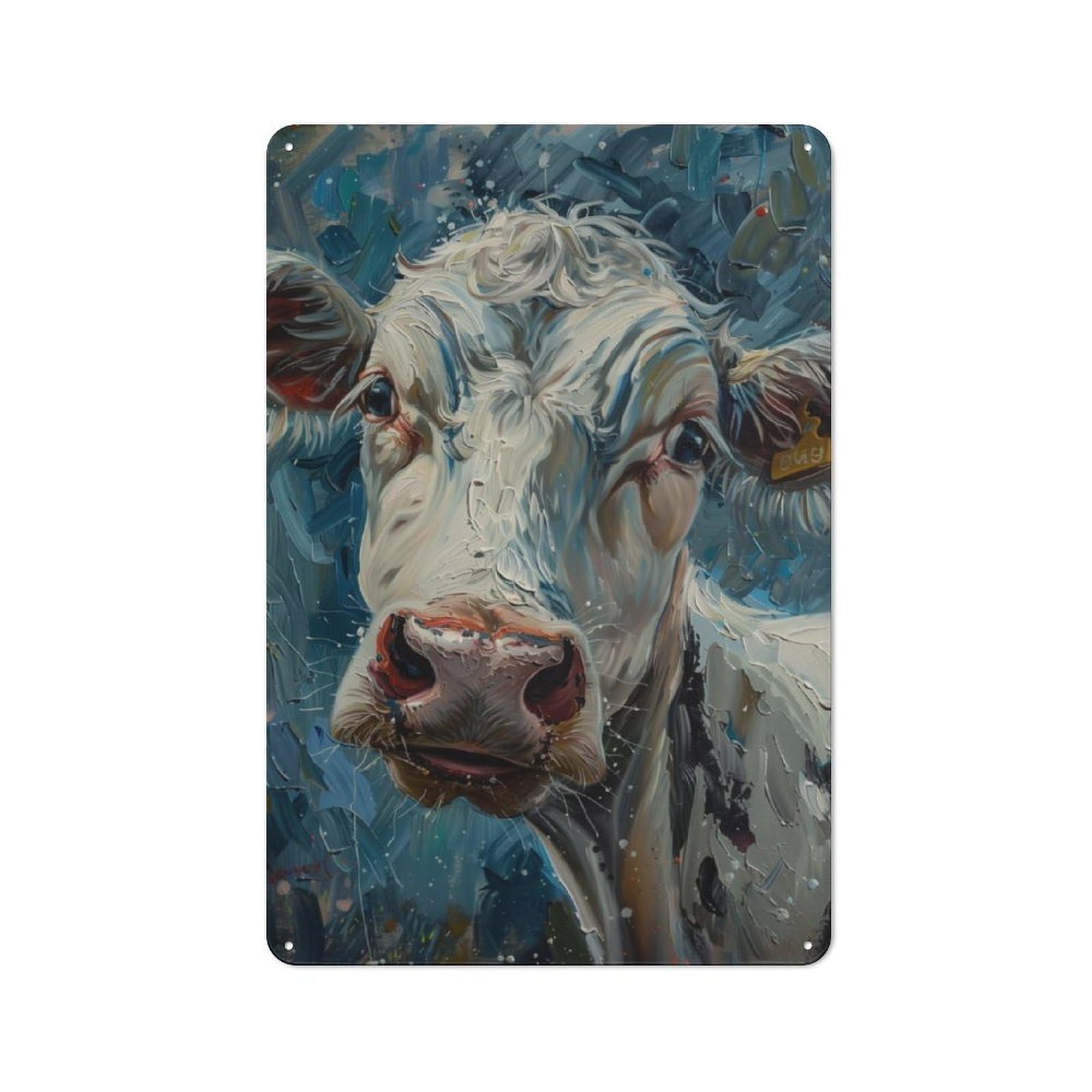 Junmoney Cute Cow Oil Painting Art Vintage Metal Sign 30X20cm Featuring Home Bar Decor For Cafe, Pub, Workshop Or Home Bar
