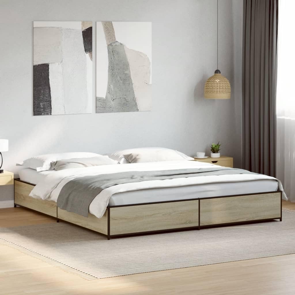 Legno Multistrato Stabile Gambe Metallo Rovere Sonoma 200x200 cm